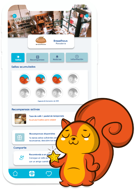 App Öddü mostrando sellos acumulados y recompensas